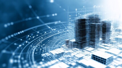 Wall Mural - digital cityscape with abstract data visualization