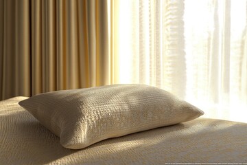 Cozy cushion on sofa bathed in warm natural sunlight indoors