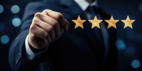 Poster - A businessman ensuring top service quality, linked to quality assurance, ISO certification, and standardization concepts.