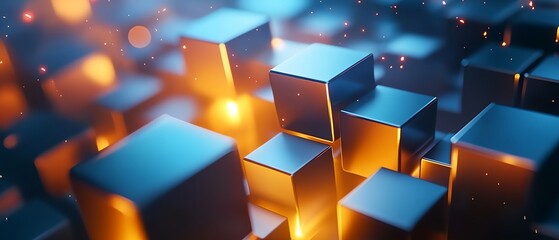 Wall Mural - a close up of a bunch of cubes with a yellow glow. the cubes are arranged in a way that creates a se