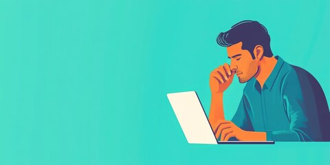 Aufkleber - Browsing and searching for data online using a blank search bar. A businessman works on a laptop, symbolizing SEO and digital networking.