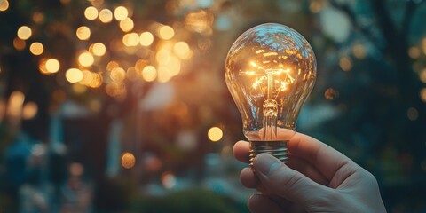 A man holding an illuminated light bulb, representing the inspiration and creativity behind sustainable business ideas and innovation.