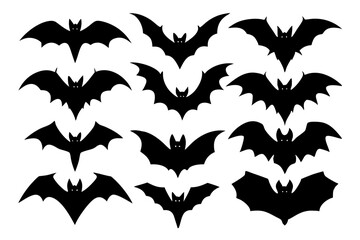 set of bat silhouette vector. bats halloween black