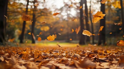 Autumn Leaves Journey, a mesmerizing display of vibrant foliage cascading down, blanketing the forest floor in rich hues.