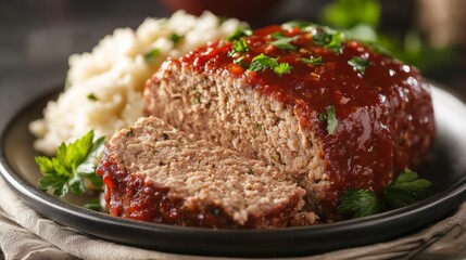 Rustic Meatloaf Plated with Herb Garnish