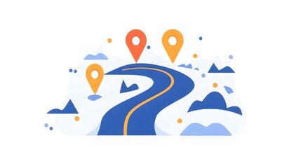 Flat design of expanding road markers forming a strategic blueprint mapping growth and development on a clean white background  Concept of infrastructure planning transportation network