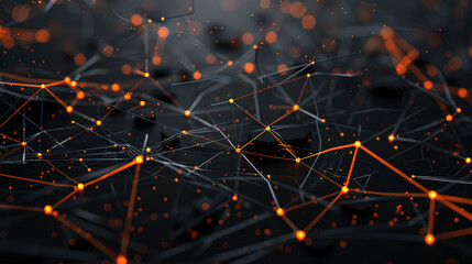 Dynamic network of glowing nodes and sharp lines creates abstract visual representation of connectivity and technology. interplay of light and dark evokes sense of depth and complexity