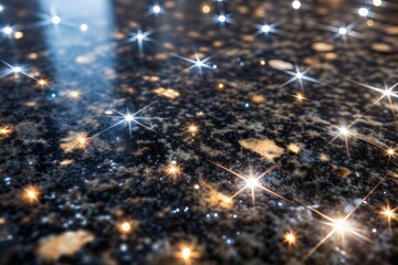 Wall Mural - starry effect on black granite surface with textured lights