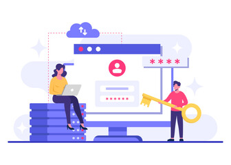 Database protection, Cyber security, Data Center, File management, cloud storage, Privacy data protection flat illustration for landing page, mobile app, poster, flyer, web banner, infographic