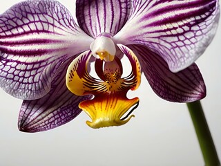 Beautiful white to purple orchid flowers photographed close up during the day with dark lighting