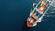 © AlexPhototest - Large container ship navigating through deep blue waters, showcasing vibrant cargo containers. ships movement creates dynamic waves, emphasizing maritime activity
