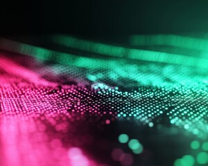 Leinwandbilder - Biohacking Abstract Digital Patterns - Futuristic Health Optimization Background with Neon Green and Pink Light Effects
