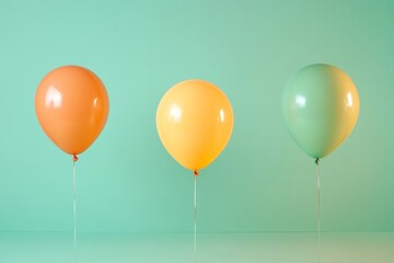Poster - Minimalist Background with Orange, Yellow, and Green Balloons on Empty Space