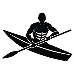 Canvas Print - Rowing Player Silhouette Vector.