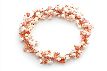 Autumn wreath with orange leaves and white berries on white background