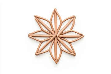 Wooden star shaped trivet with natural twigs on white background for home decor and kitchen use