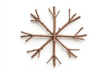 Rustic snowflake design made from natural branches for winter decor and craft inspiration