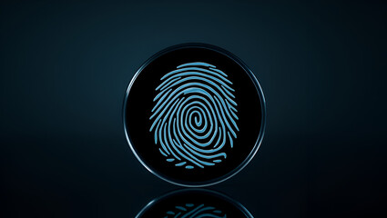 3d rendering glass symbol of fingerprint09 isolated on black with reflection