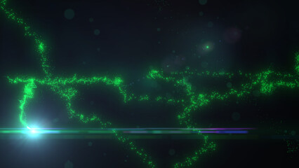 Wall Mural - Green Wavy Lines of Light with Turbulence Particles and Lens Flare, Widescreen 4K Resolution