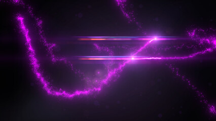 Wall Mural - Purple Wavy Light Lines Crossing Turbulence Particles and Lens Flares, Widescreen 4K Resolution