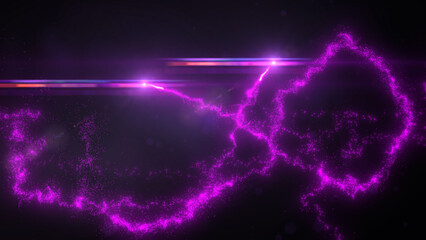 Wall Mural - Purple Wavy Light Lines Crossing Turbulence Particles and Lens Flares, Widescreen 4K Resolution