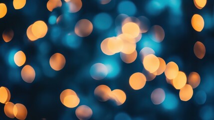 Wall Mural - abstract blurred bokeh of holiday lights over dark blue background.