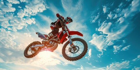 A man is riding a dirt bike in the air