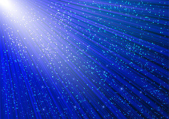 Wall Mural - Sparkling glitter and glowing rays with shiny stars. Christmas blue background.