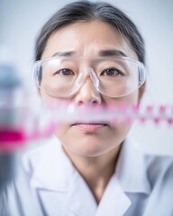 Aufkleber - Asian Female Scientist Analyzing DNA in a Sustainable Laboratory