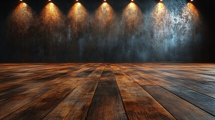 Wooden floor with vibrant lighting, ideal for stage or photography displays.