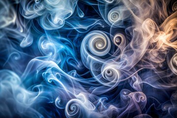 Wall Mural - swirling smoke texture in blue and white against dark backdrop