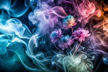Wall Mural - colorful smoke texture surrounding flowers in abstract photography