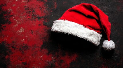 Wall Mural - Red Santa Hat On Black Background With Glitter