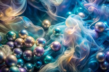 Wall Mural - iridescent pearls with swirling smoke texture in abstract art