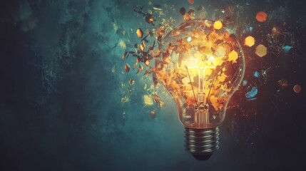 Wall Mural - a glowing light bulb shatters, symbolizing creativity and innovation.