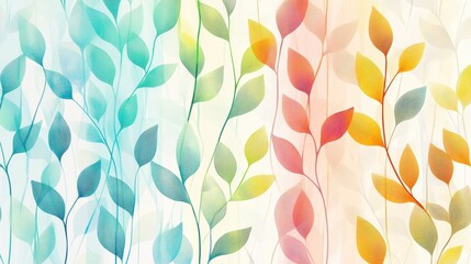 Wall Mural - Abstract Floral Pattern with Watercolor Leaves and Gradient Colors Nature Background