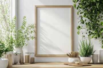 Wall Mural - Frame mockup in kitchen room interior, 3d render, Generative AI