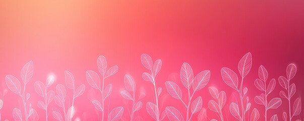 Wall Mural - Minimalist White Floral Outline Design on Pink Gradient Background