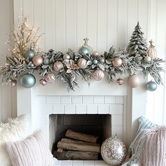 Wall Mural - Decorative garland with festive ornaments.