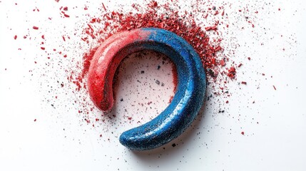 Wall Mural - a colorful abstract sculpture resembling a crescent shape, surrounded by vibrant powder.
