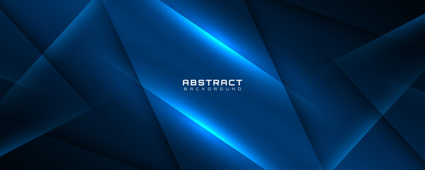 Poster - 3D blue abstract background overlap layer on dark space with glowing lines effect decoration. Modern graphic design element cutout shape style concept for web banner, flyer, card, or brochure cover