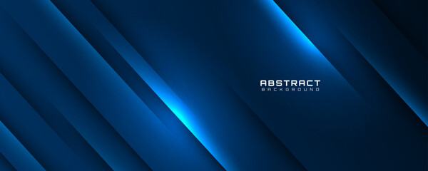 Wall Mural - 3d blue abstract background overlap layer on dark space with glowing lines effect decoration. modern