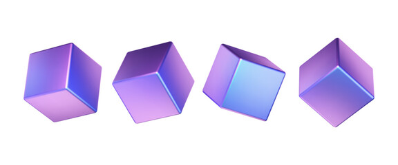 Wall Mural - 3d chrome cubes set. techno glossy geometric element. futuristic holographic shapes in different til