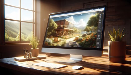 Computer screen with a website design open in a browser.