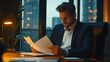 © Johannes - businessman reading documents at meeting, business partner considering contract terms before signing checking legal contract law conditions