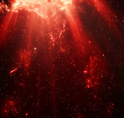Wall Mural - red background, red light rays, stars, galaxy