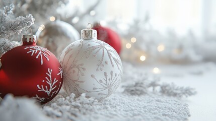 christmas white background with christmas balls and decoration - 3d rendering