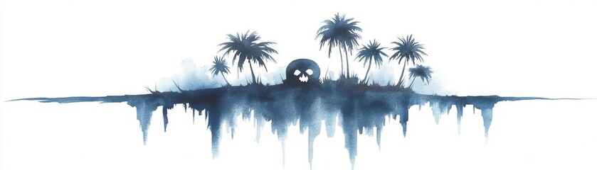 Canvas Print - Watercolor Skull Island with Palm Trees.