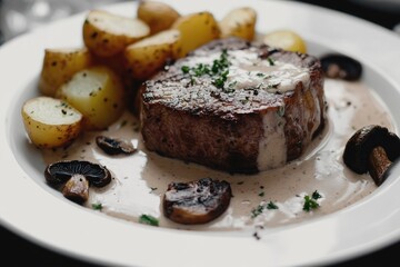 Poster - Steak and Potatoes on White Plate