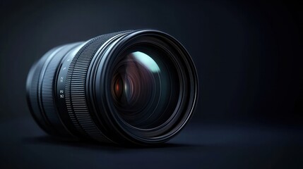 Photo Camera or Video lens close-up, DSLR objective with light reflections focus and zoom